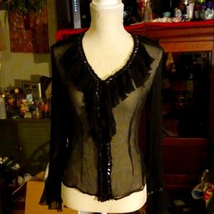 90s vintage very cute women's blouse from ravel black sheer